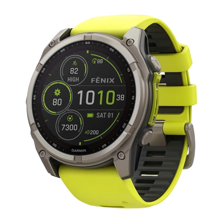 Умные спортивные часы Garmin fenix 8, 51 мм, Solar, сапфир, титан, силиконовый ремешок цвета «жёлтый/графит»