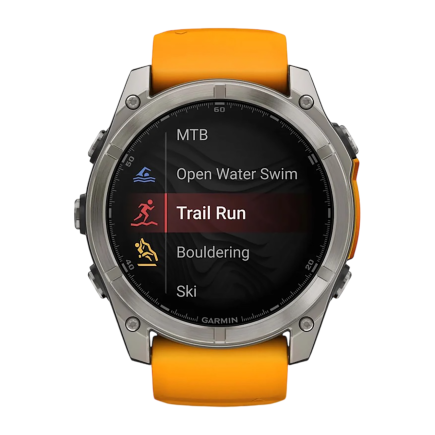 Умные спортивные часы Garmin fenix 8, 51 мм, AMOLED, сапфир, титан, силиконовый ремешок цвета «оранжевый/графит» - фото 5