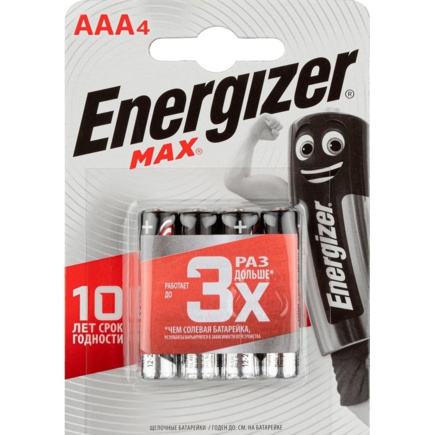 Алкалиновая батарейка Energizer MAX AAA («мизинчиковая»; комплект — 4 шт.) (E300157304)