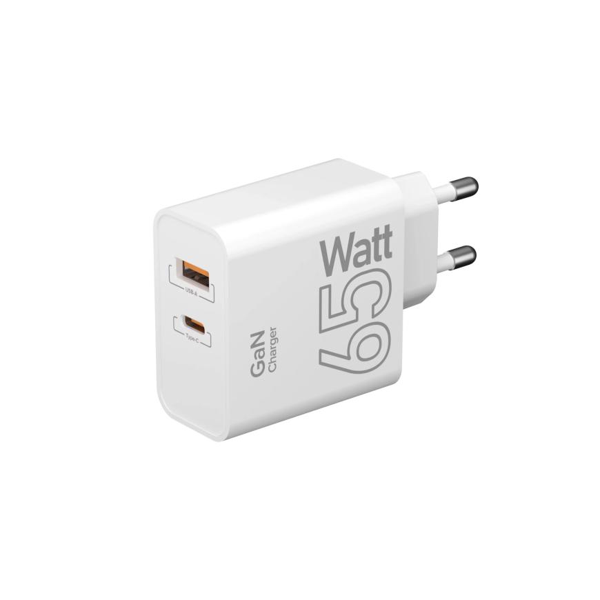 Сетевое зарядное устройство LYAMBDA мощностью 65 Вт (USB-C, USB-A) (GaN) (SLT-65-V2)