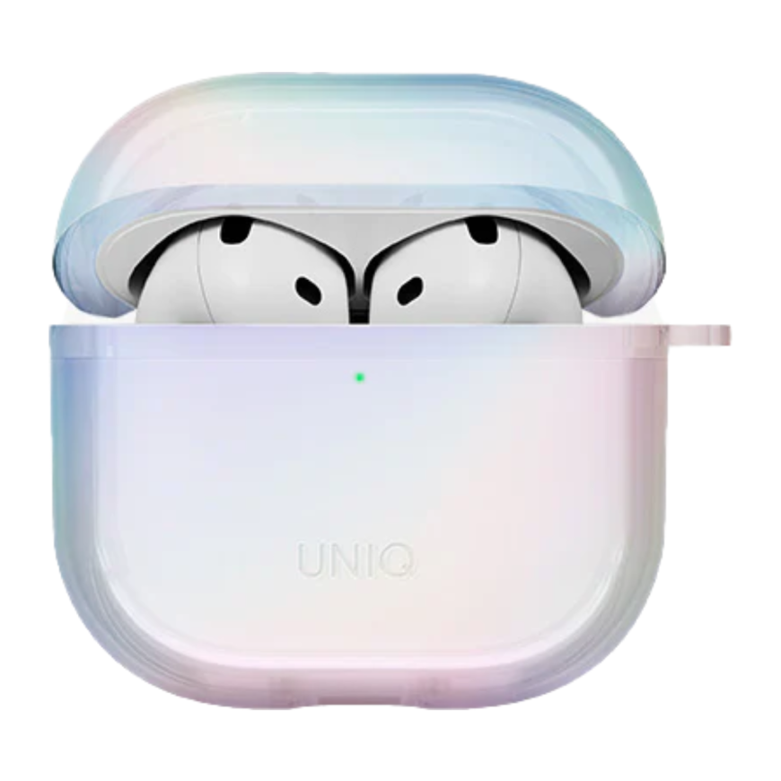 Прозрачный чехол с карабином Uniq Iridescia для AirPods 4