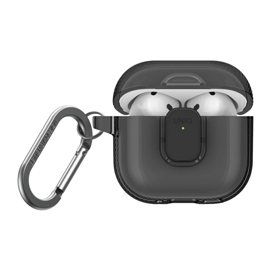Прозрачный чехол с карабином и защёлкой Uniq Glase Pro для AirPods 4
