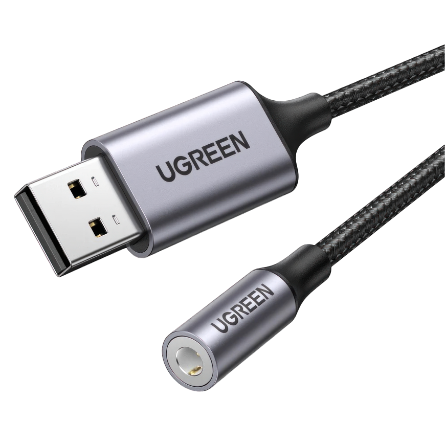 Адаптер с нейлоновой оплёткой Ugreen USB-A — разъём 3,5 мм TRRS (CM477)