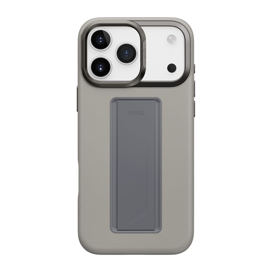 Кожаный чехол MagSafe с ремешком-держателем и подставкой Uniq Heldro Pro для iPhone 17 Pro Max