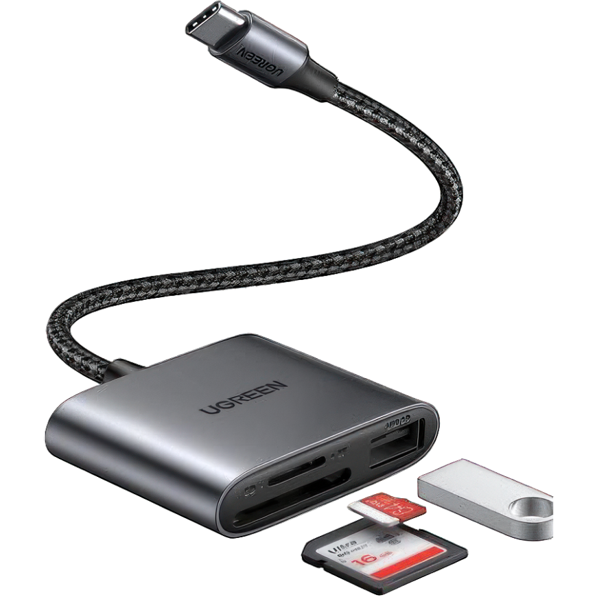 Картридер Ugreen USB-C — microSD, SD, USB-A (CM387)