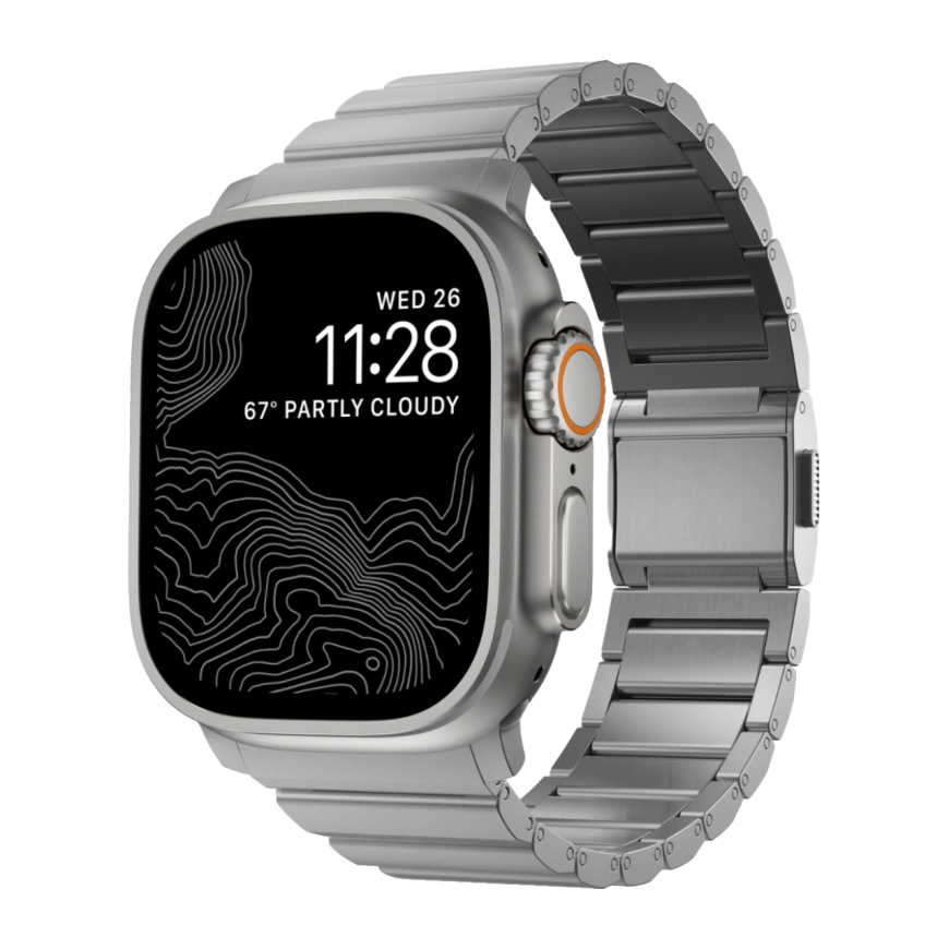 Титановый блочный браслет Nomad Titanium Band для Apple Watch 44, 45, 46 мм, Ultra и Ultra 2