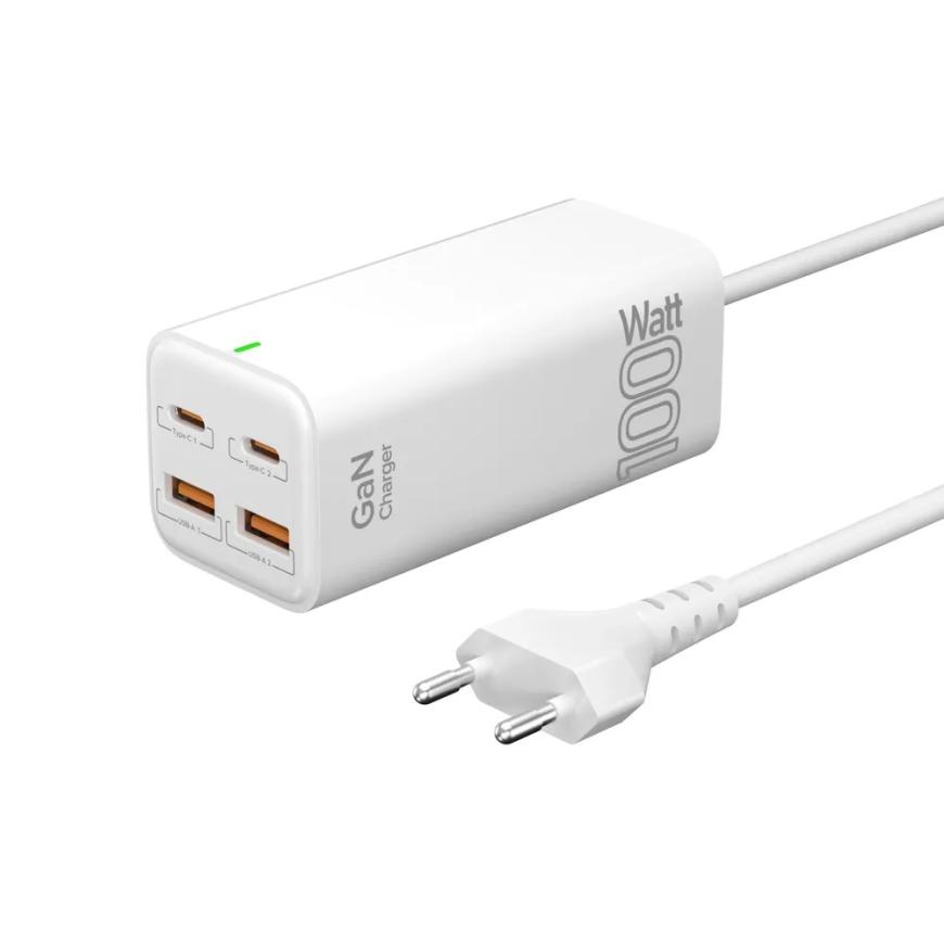 Многопортовое сетевое зарядное устройство LYAMBDA мощностью 100 Вт (2 USB-C, 2 USB-A) (GaN) (SLT-100-Pro)