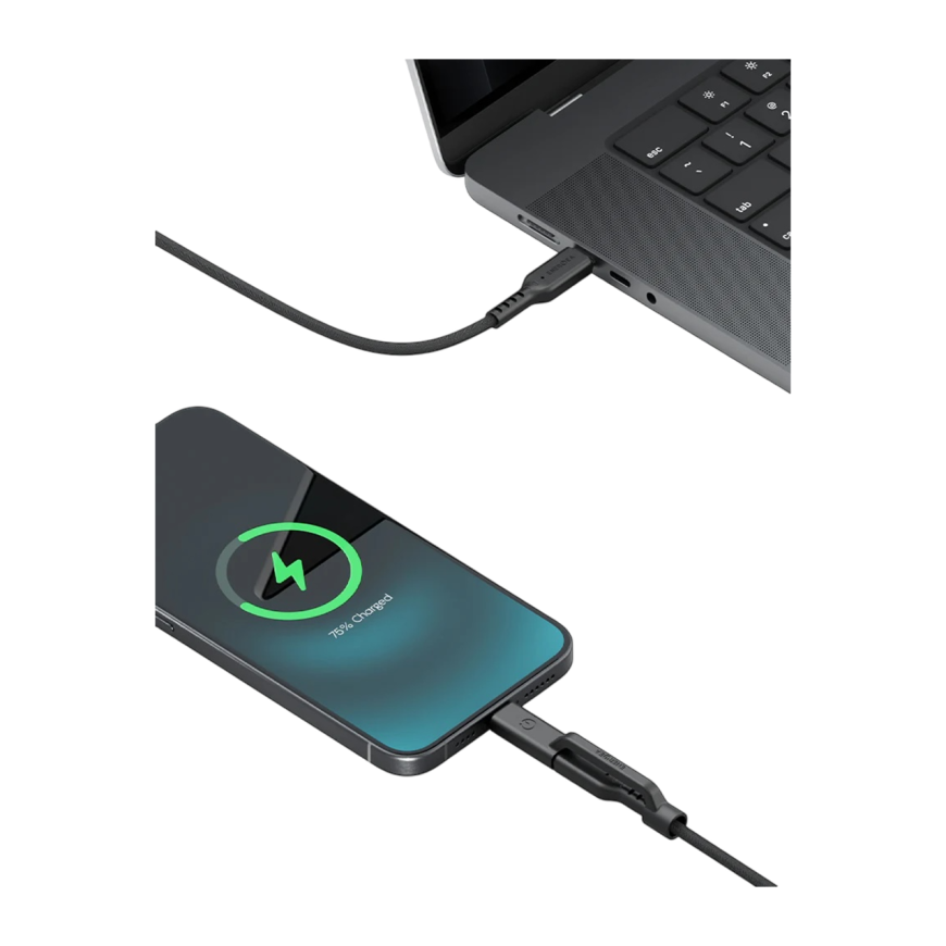 Кабель с тканевой оплёткой Energea Flow Duo USB-C — USB-C, Lightning (1,5 м) - фото 2