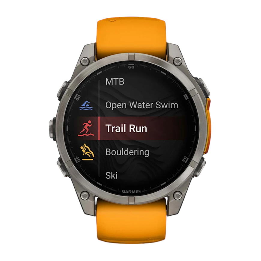 Умные спортивные часы Garmin fenix 8, 47 мм, AMOLED, сапфир, титан, силиконовый ремешок цвета «оранжевый/графит» - фото 1