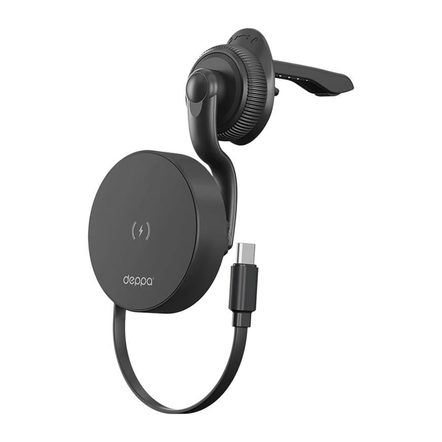 Автомобильный держатель MagSafe с беспроводной зарядкой и встроенным кабелем Deppa Roller Cable