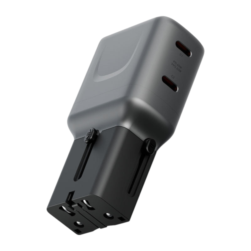 Универсальное сетевое зарядное устройство Energea TravelGo Adapter 65 мощностью 65 Вт (2 USB-C) (GaN)