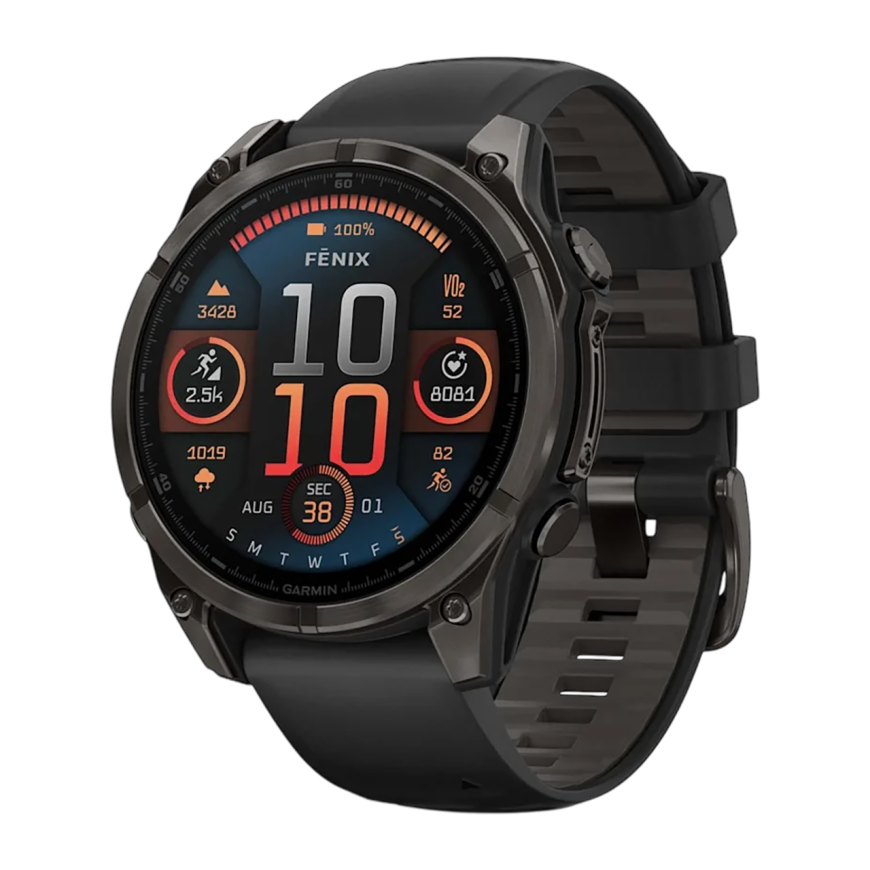 Умные спортивные часы Garmin fenix 8, 47 мм, AMOLED, сапфир, титан с DLC, силиконовый ремешок цвета «чёрный/серый»