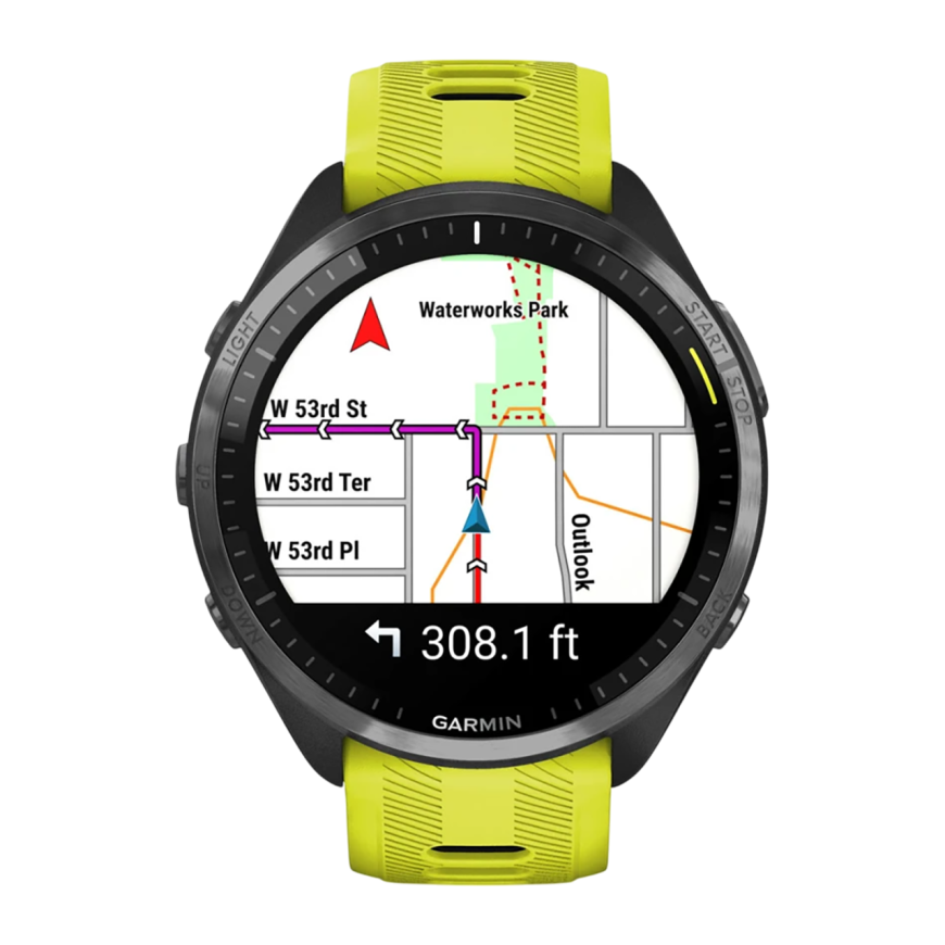 Спортивные часы Garmin Forerunner 965, силиконовый ремешок цвета чёрный/«электрический жёлтый»