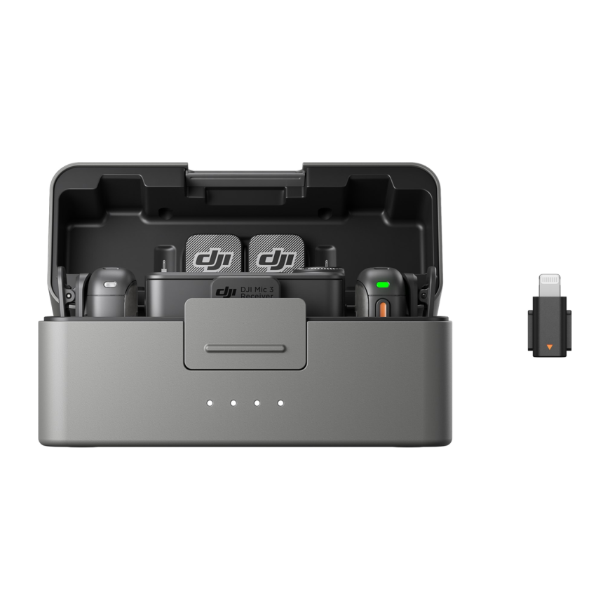 Беспроводной микрофон DJI Mic 3 (2 передатчика, приёмник, зарядный футляр, адаптер Lightning)