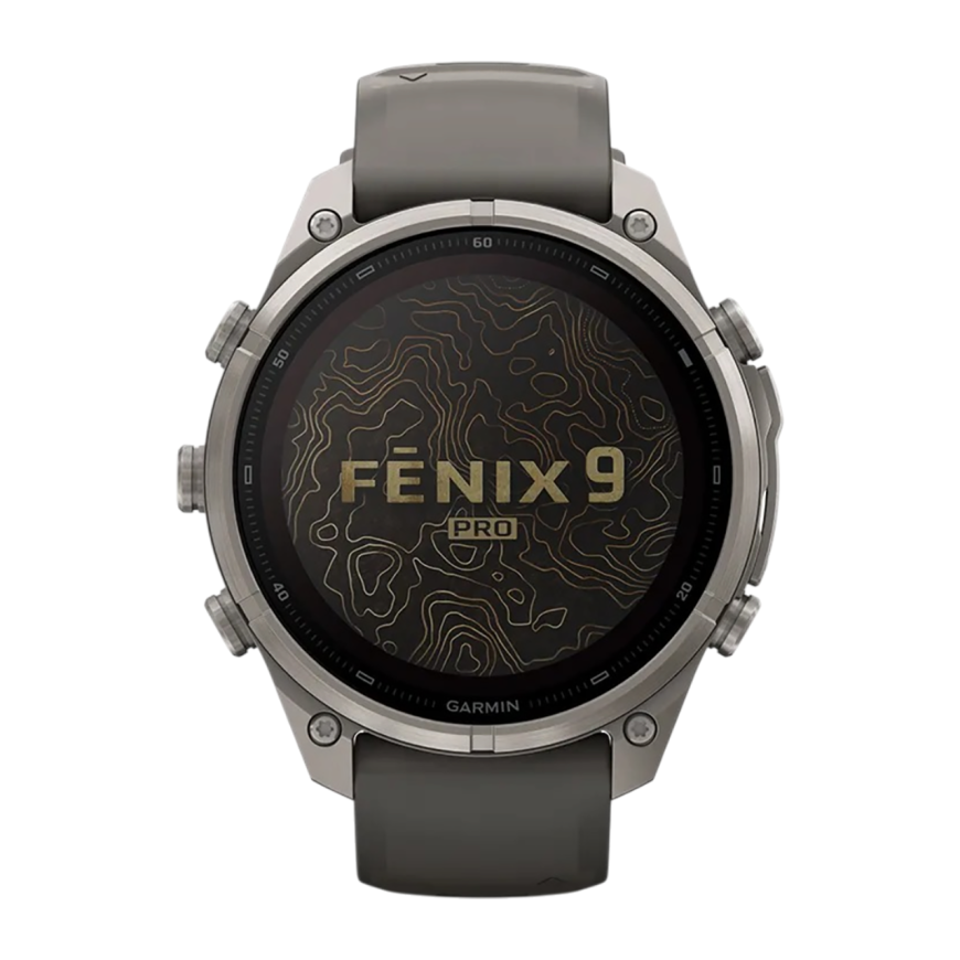 Спортивные часы Garmin fenix 9 Pro, 51 мм, Solar, титан, сапфир, силиконовый ремешок цвета «серая галька»/серебристо-серый (с inReach)