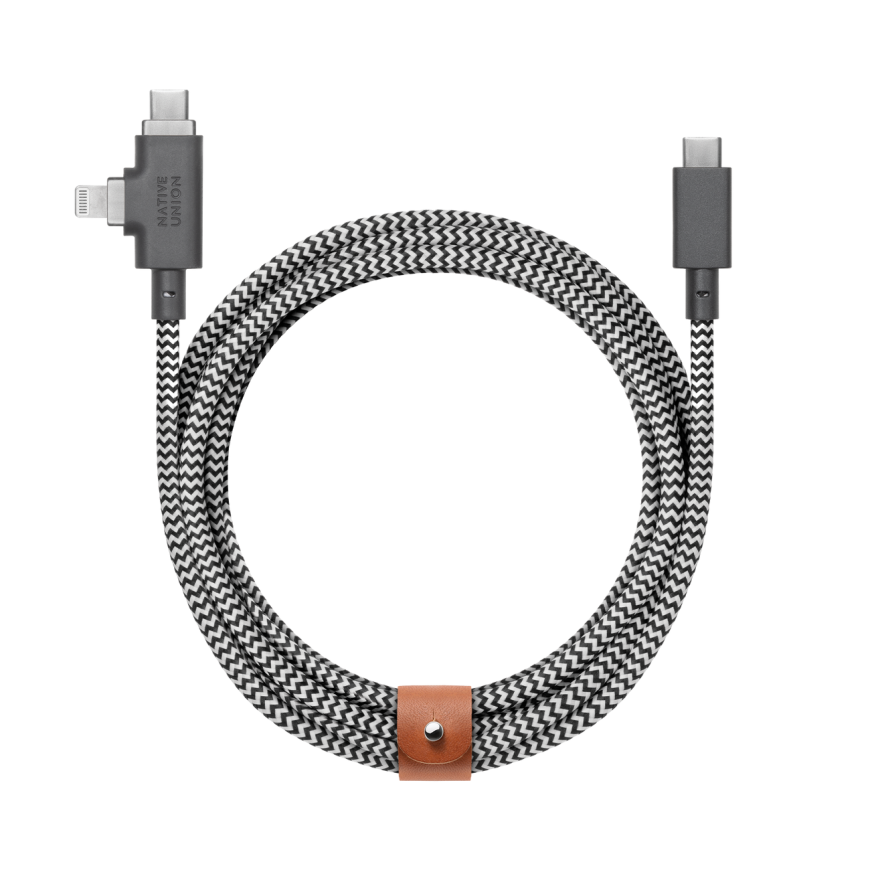 Кабель с оплёткой и ремешком Native Union Belt Cable Duo Pro USB-C, Lightning — USB-C (USB 2.0) (2,4 м)