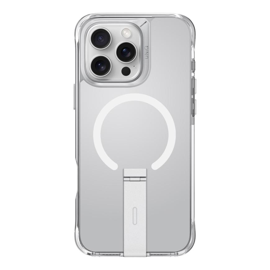 Прозрачный чехол MagSafe с подставкой Uniq Eleva для iPhone 16 Pro Max
