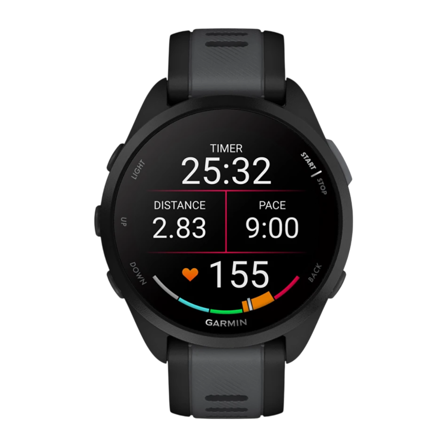 Спортивные часы Garmin Forerunner 165 Music, силиконовый ремешок цвета чёрный/синевато-серый