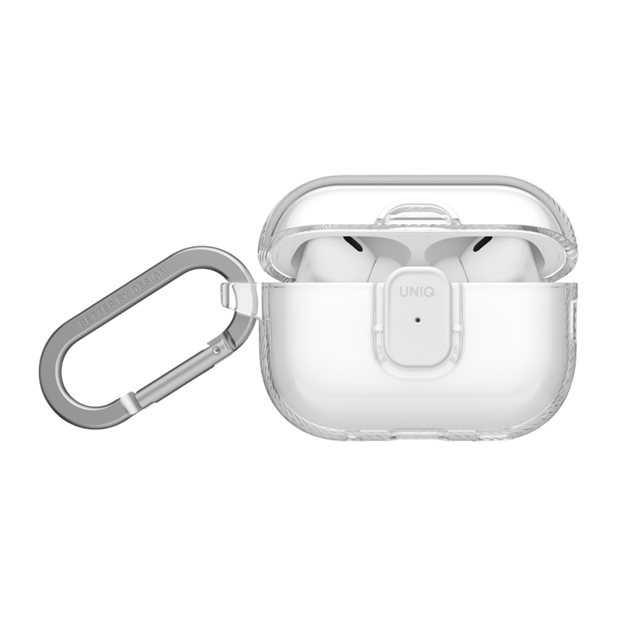 Прозрачный чехол с карабином и защёлкой Uniq Glase Pro для AirPods Pro 3