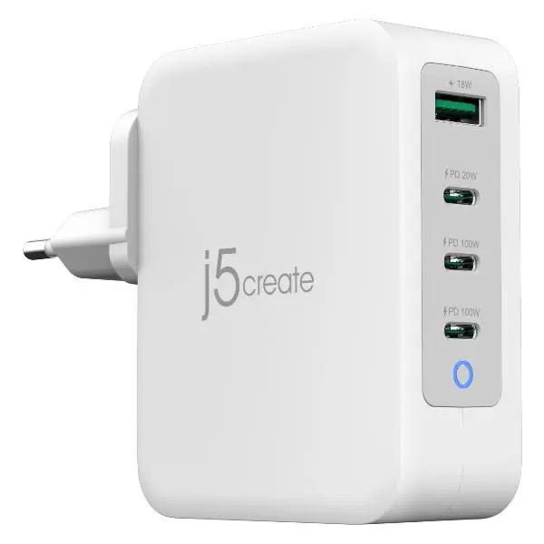 Многопортовое сетевое зарядное устройство j5create мощностью 130 Вт (3 USB-C, USB-A) (US и EU) (GaN) (JUP43130)