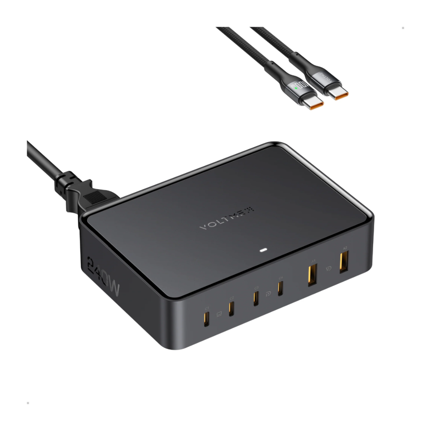 Многопортовое сетевое зарядное устройство VOLTME Revo 240 мощностью 240 Вт (4 USB-C, 2 USB-A) (GaN) и кабель USB-C (1,2 м)