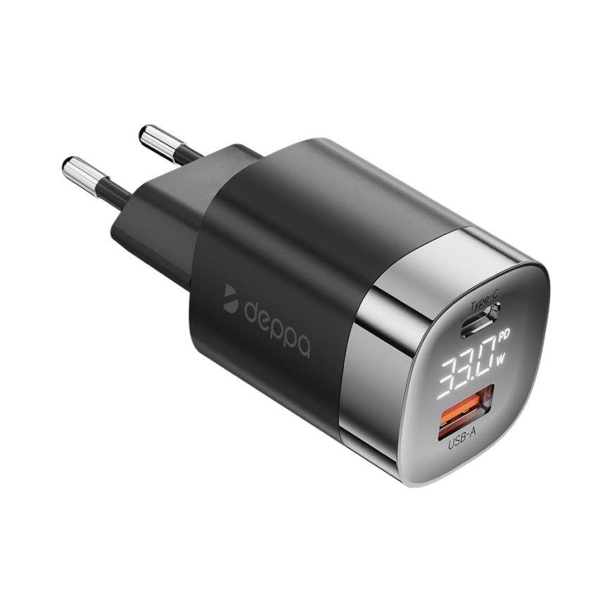 Сетевое зарядное устройство Deppa мощностью 33 Вт (USB-C, USB-A) (GaN ...