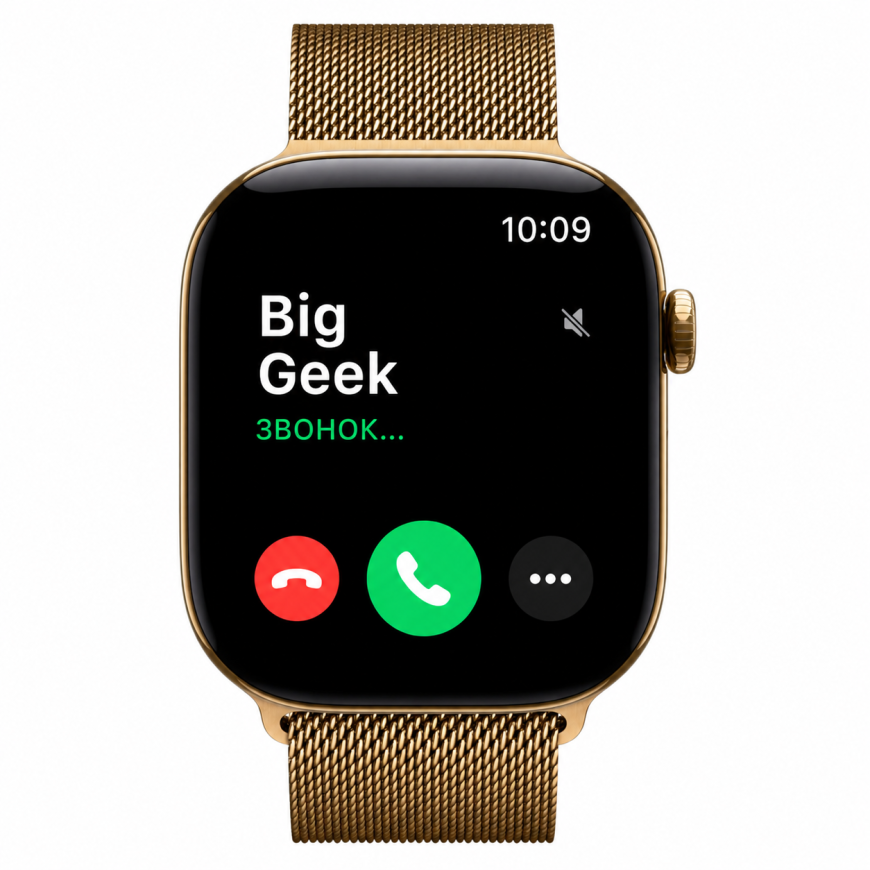 Часы Apple Watch Series 12, 46 мм, титан цвета «сияющее золото», миланский сетчатый браслет