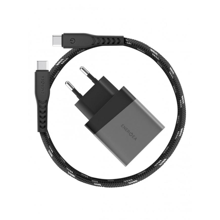 Сетевое зарядное устройство Energea AmpCharge PD30+ мощностью 33 Вт (USB-C, USB-A) и кабель с нейлоновой оплёткой USB-C (1,5 м)