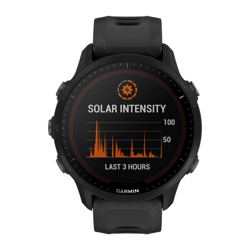 Спортивные часы Garmin Forerunner 955 Solar, чёрный силиконовый ремешок