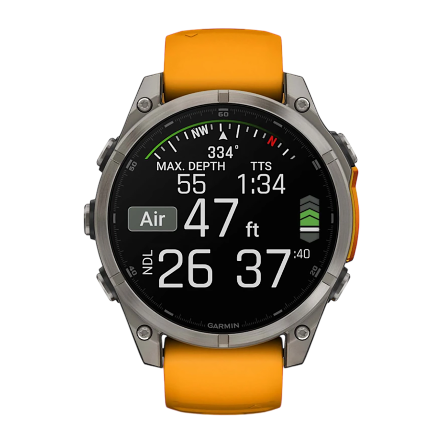 Умные спортивные часы Garmin fenix 8, 47 мм, AMOLED, сапфир, титан, силиконовый ремешок цвета «оранжевый/графит» - фото 4