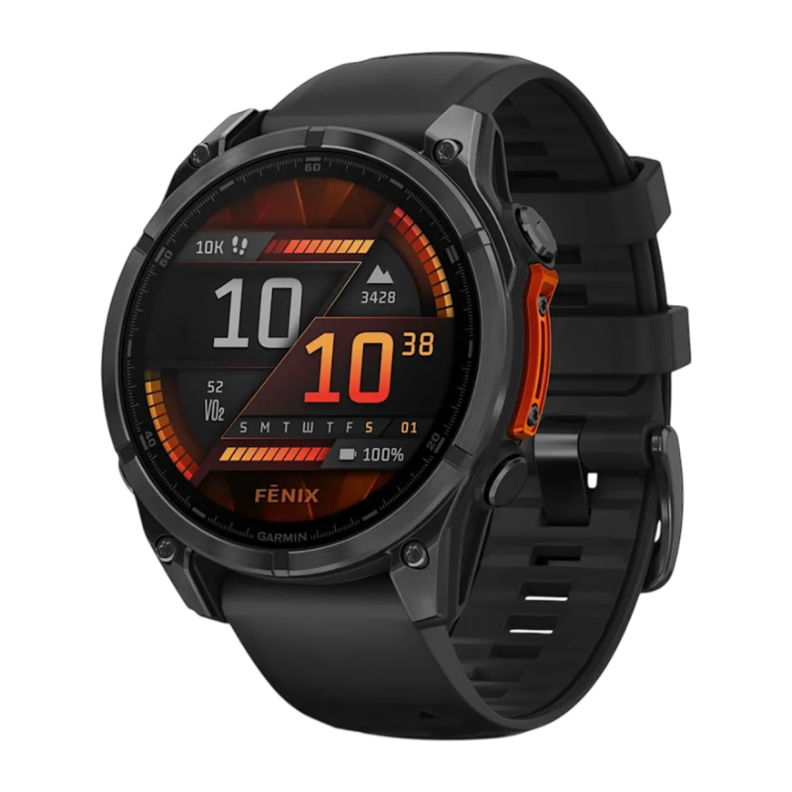 Умные спортивные часы Garmin fenix 8, 47 мм, AMOLED, сталь, силиконовый ремешок чёрного цвета