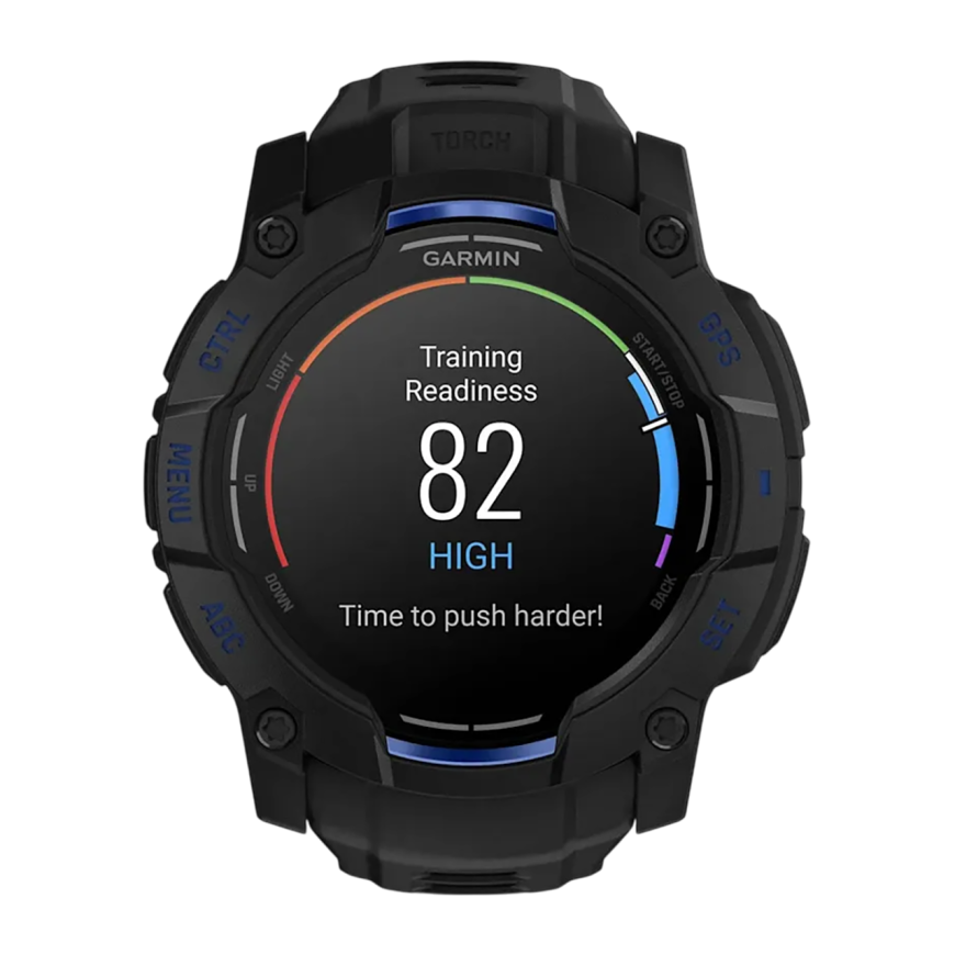 Спортивные часы Garmin Instinct 3, 50 мм, AMOLED, силиконовый ремешок цвета «чёрный/синий»