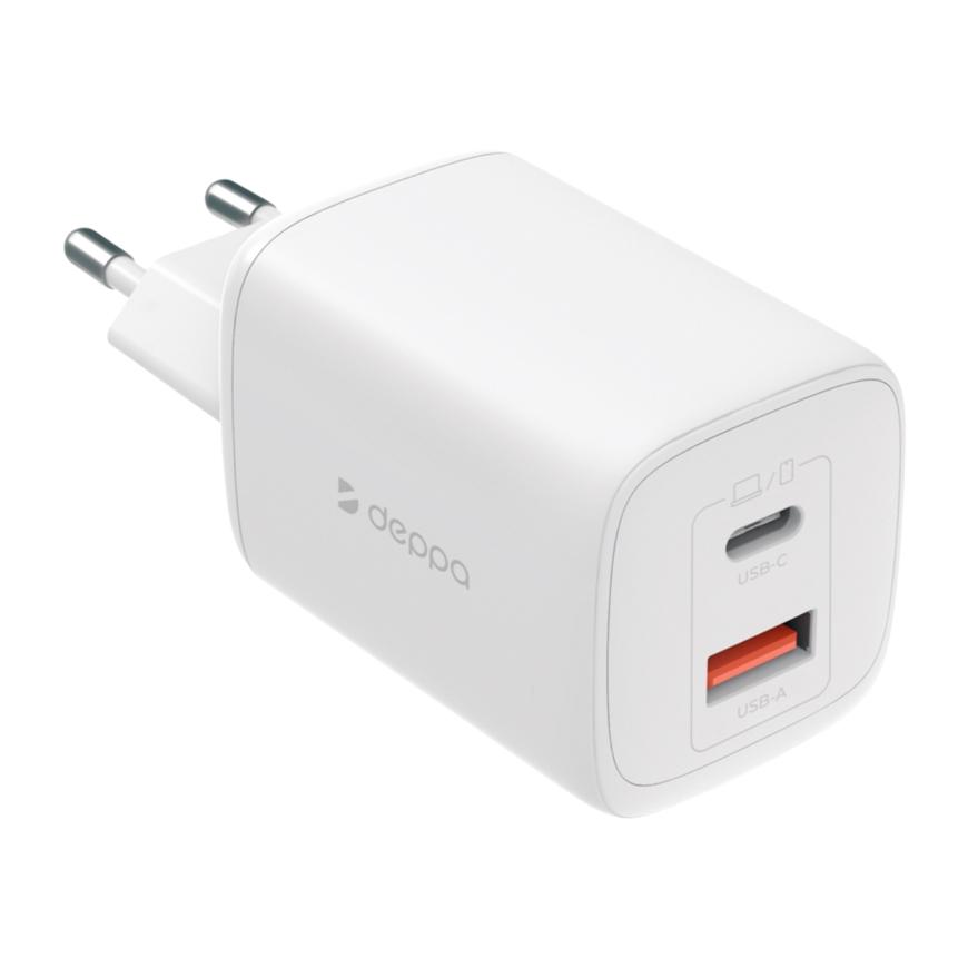 Сетевое зарядное устройство Deppa мощностью 65 Вт (USB-C, USB-A) (GaN)