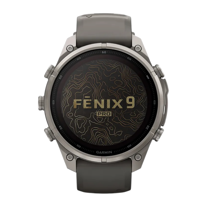 Спортивные часы Garmin fenix 9 Pro, 47 мм, Solar, титан, сапфир, силиконовый ремешок цвета «серая галька»/серебристо-серый (с inReach)