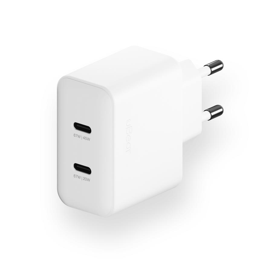 Сетевое зарядное устройство uBear Motion мощностью 67 Вт (2 USB-C) (GaN)