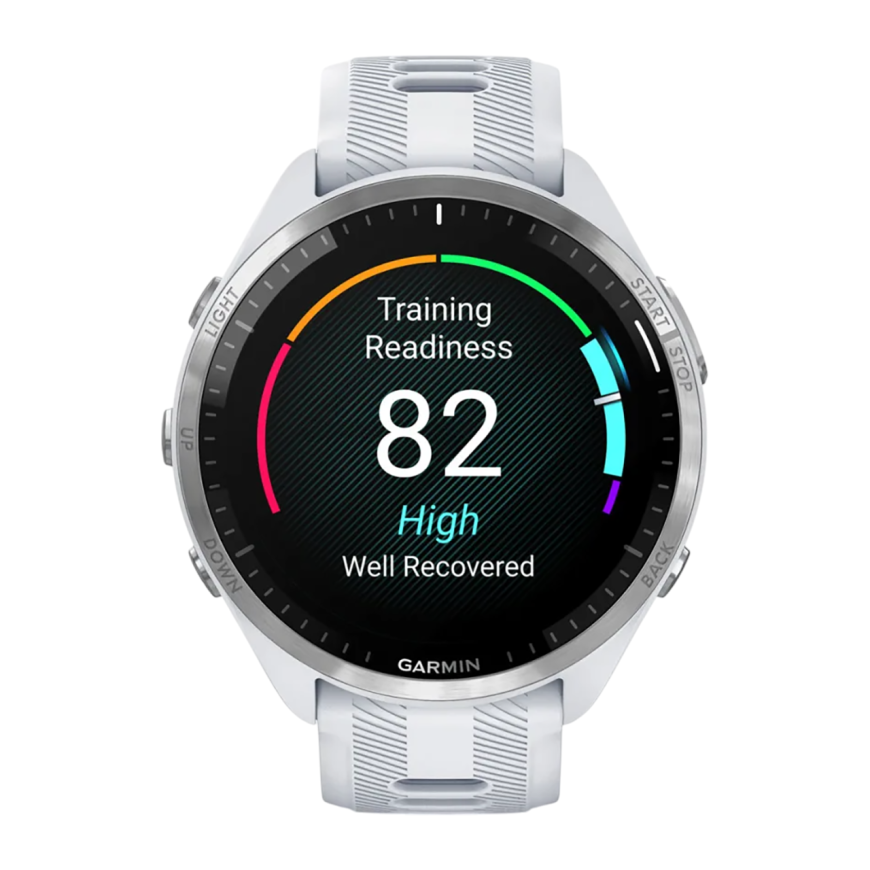 Спортивные часы Garmin Forerunner 965, силиконовый ремешок цвета «Уайтстоун»/«серая пудра»