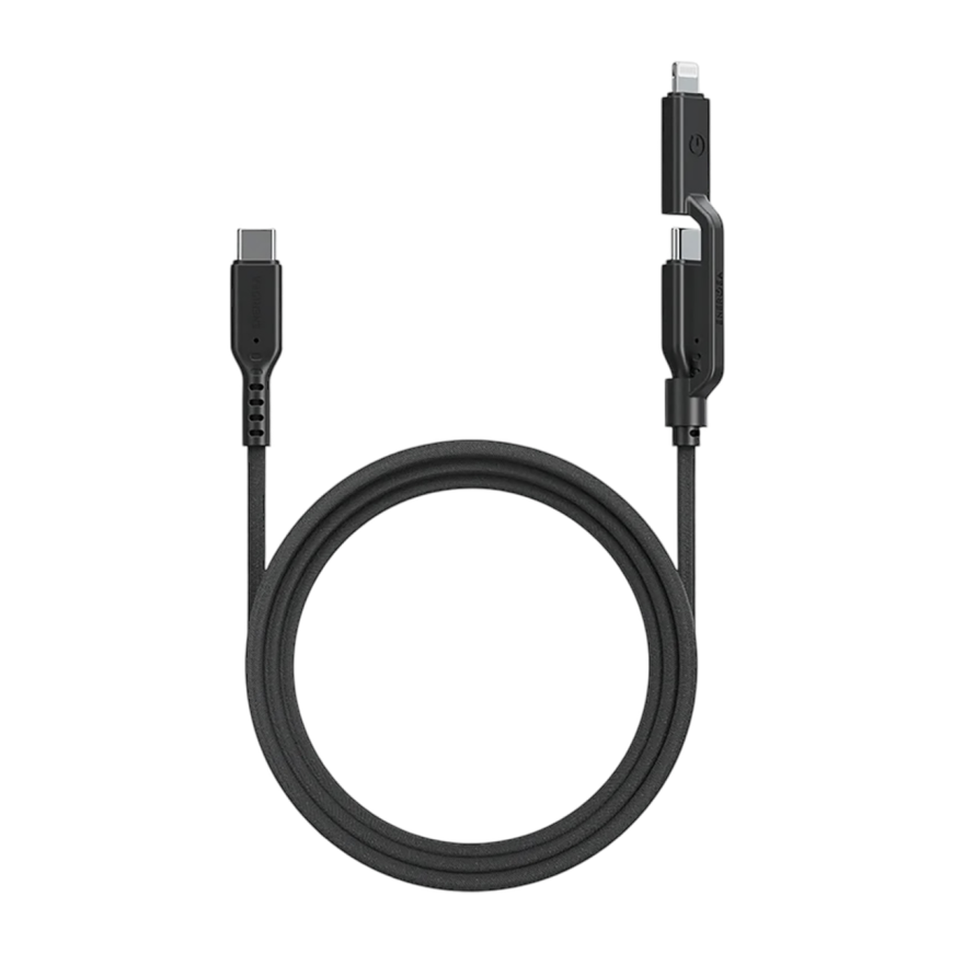 Кабель с тканевой оплёткой Energea Flow Duo USB-C — USB-C, Lightning (1,5 м) - фото 1