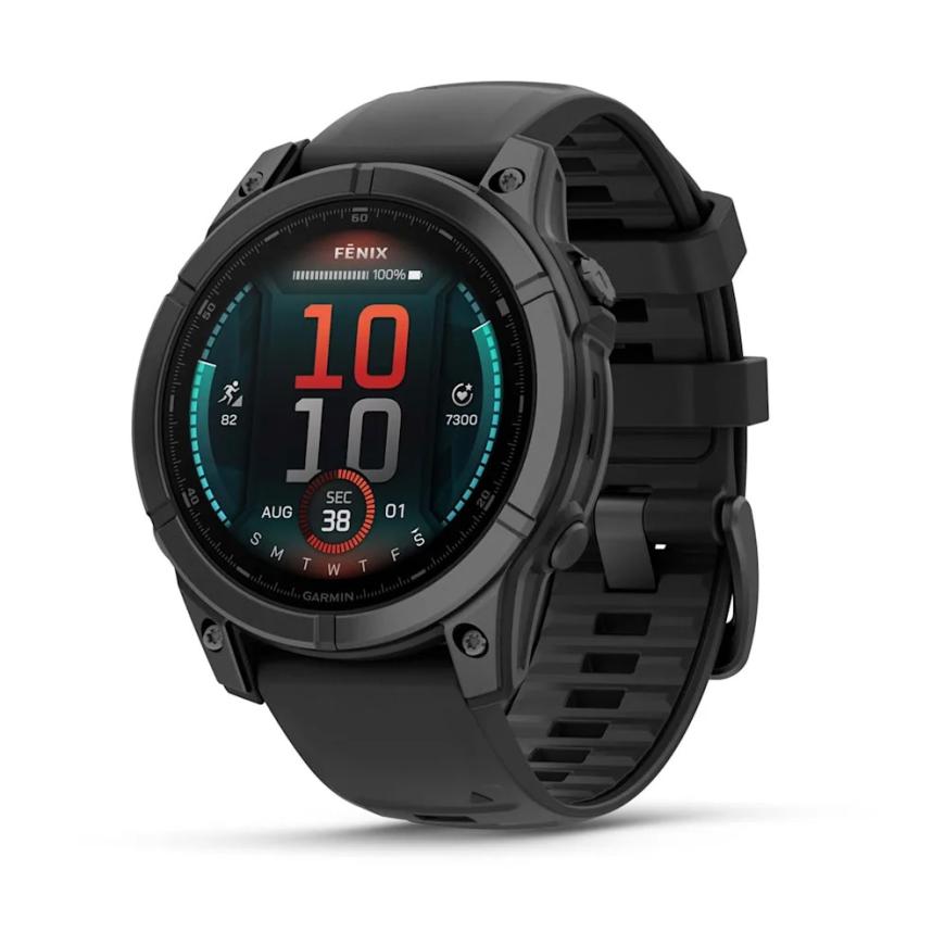 Умные спортивные часы Garmin fenix E, 47 мм, AMOLED, серая сталь, силиконовый ремешок чёрного цвета