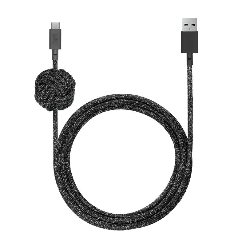 Кабель с нейлоновой оплёткой и утяжеляющим узлом Native Union Night Cable USB-C — USB-A (USB 2.0) (3 м)