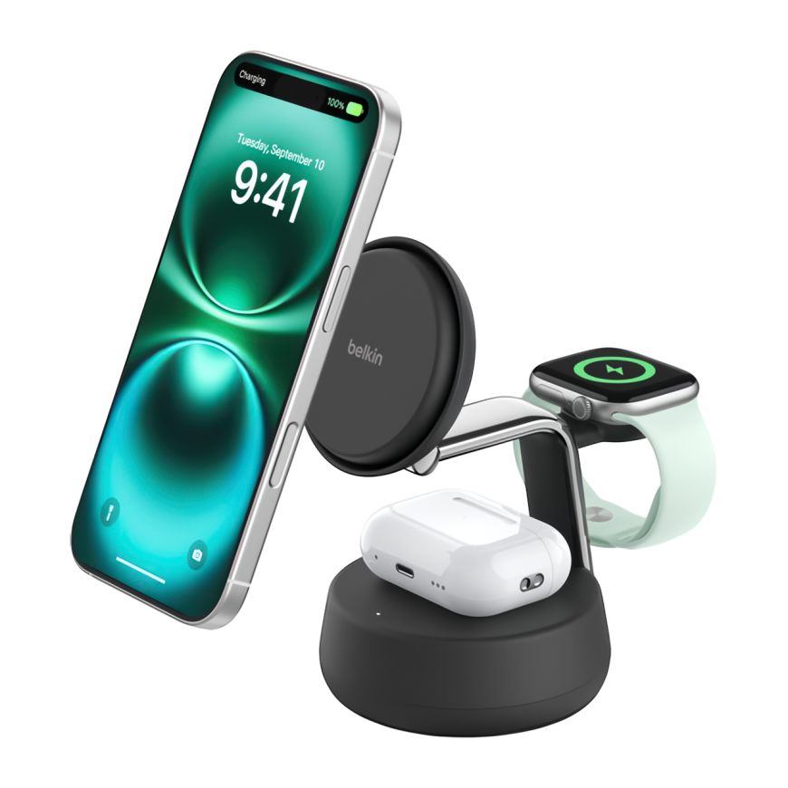 Зарядная станция MagSafe с активным охлаждением Belkin BoostCharge Pro для iPhone и Apple Watch (Qi2) (WIZ040, EU)