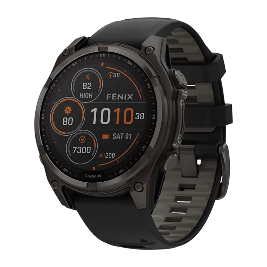 Умные спортивные часы Garmin fenix 8, 47 мм, Solar, сапфир, титан с DLC, силиконовый ремешок цвета «чёрный/серый»