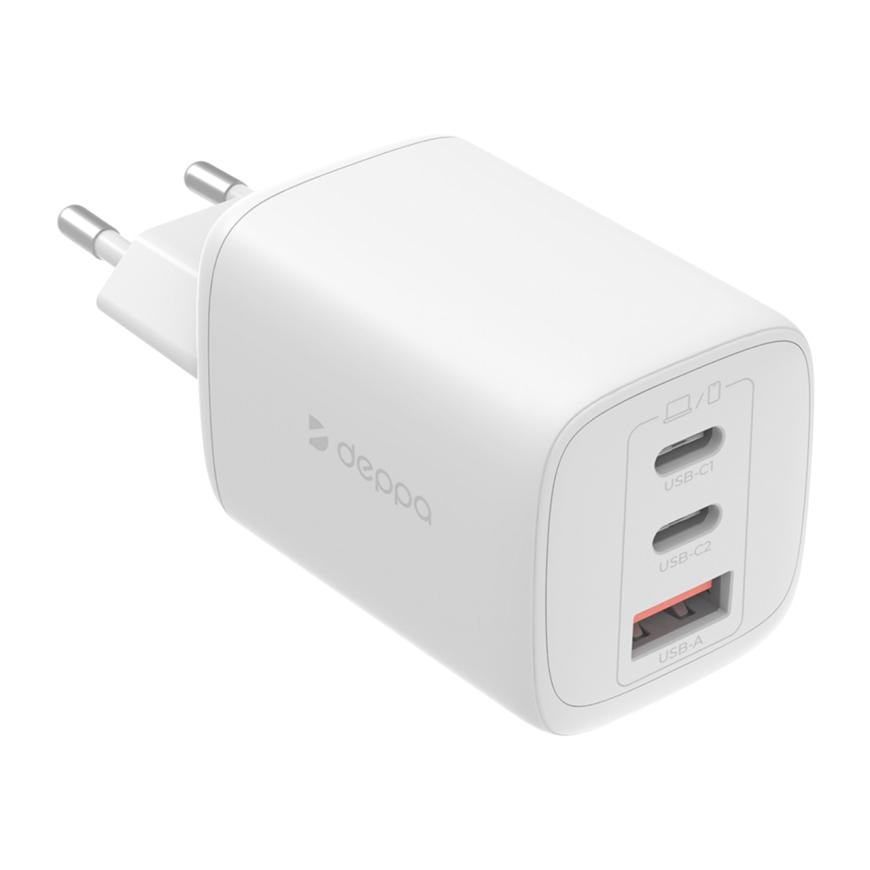 Сетевое зарядное устройство Deppa мощностью 65 Вт (2 USB-C, USB-A) (GaN)