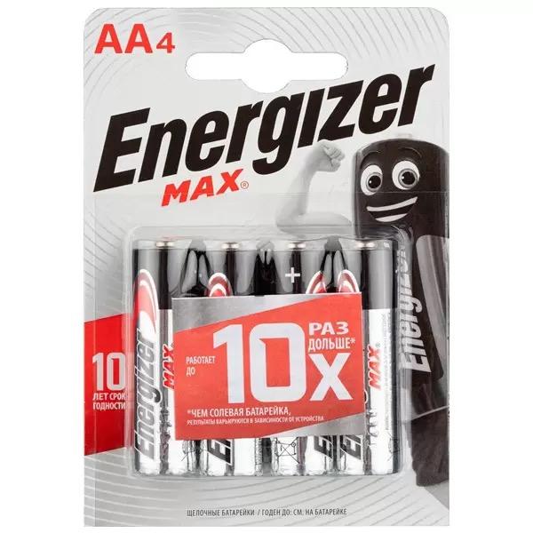 Алкалиновая батарейка Energizer MAX AA («пальчиковая»; комплект — 4 шт.) (E300157104)