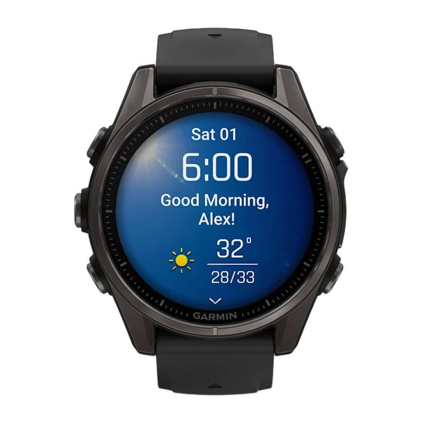 Умные спортивные часы Garmin fenix 8, 43 мм, AMOLED, сапфир, титан с DLC, силиконовый ремешок цвета «чёрный/серый» - фото 3