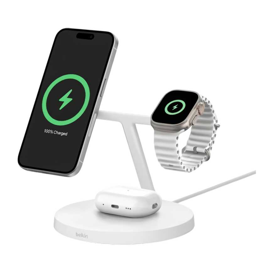 Зарядная станция MagSafe Belkin BoostCharge Pro для iPhone, Apple Watch и AirPods (Qi2) (WIZ032, EU)