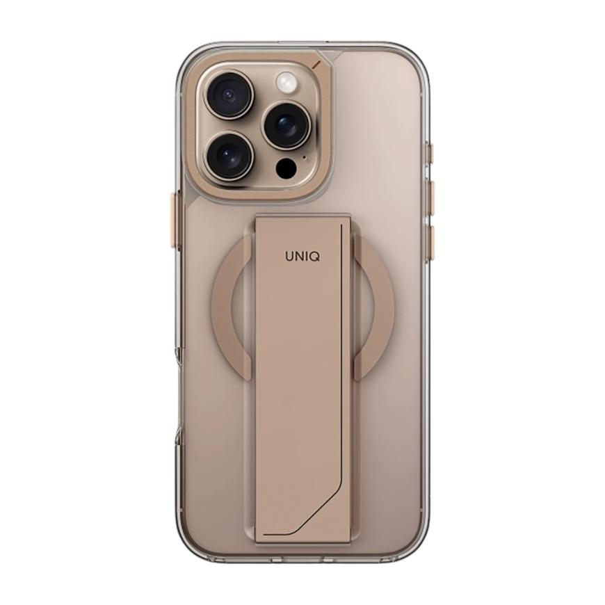 Прозрачный чехол MagSafe с подставкой и ремешком Uniq Heldro Max для iPhone 16 Pro
