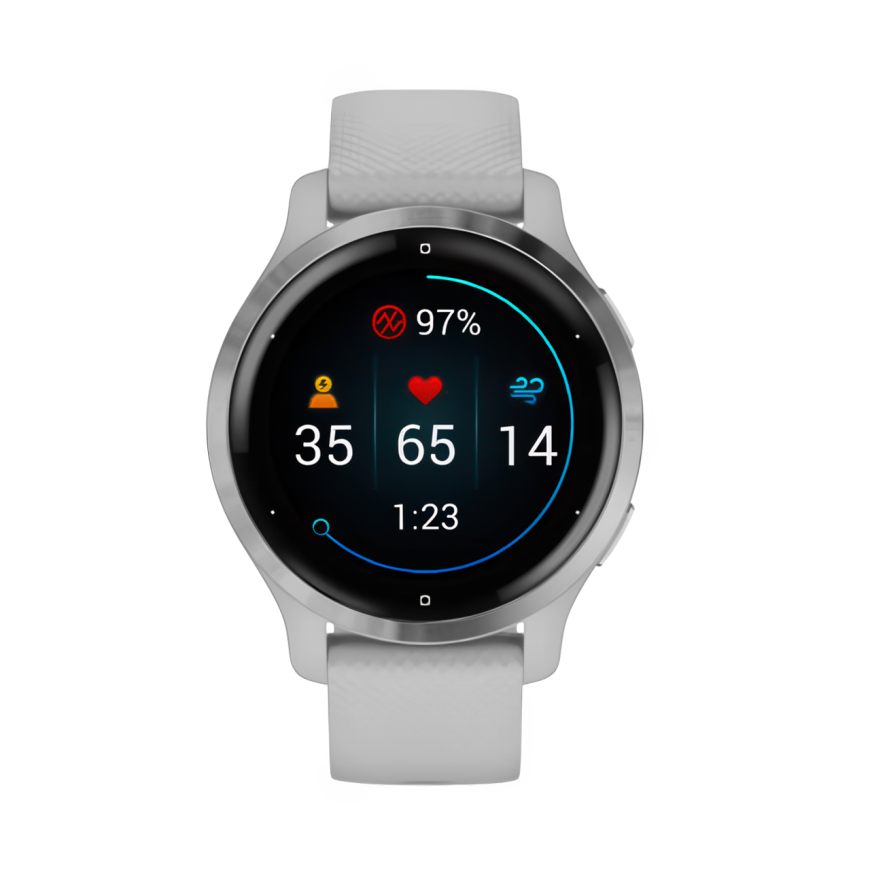 Спортивные часы Garmin Venu 2S, 40 мм, силиконовый ремешок туманно-серого цвета