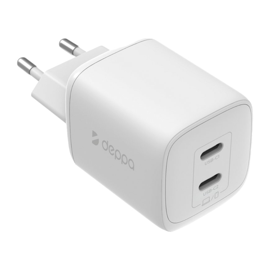 Сетевое зарядное устройство Deppa мощностью 45 Вт (2 USB-C) (GaN)