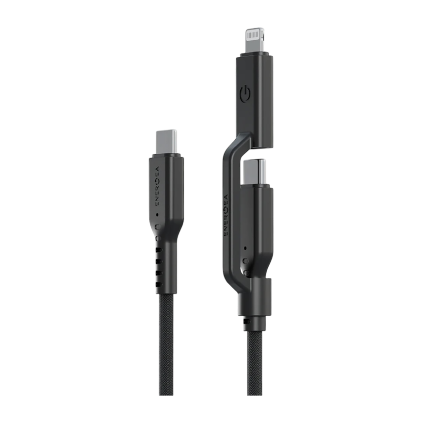 Кабель с тканевой оплёткой Energea Flow Duo USB-C — USB-C, Lightning (1,5 м)