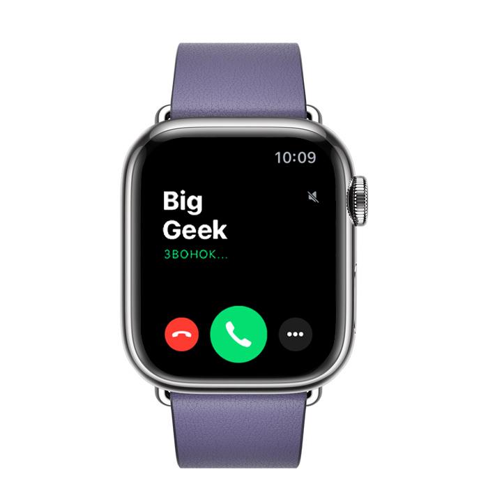 Apple Watch Series 7 GPS + Cellular, 41mm, корпус из стали серебристого цвета, кожаный ремешок (Modern Buckle) цвета «Сиреневая глициния»